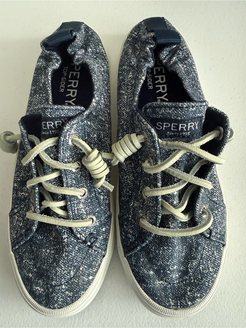 Sperry Knit-Style Lace-Up Sneakers in Navy and Cream